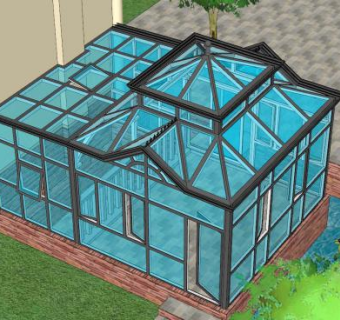 玻璃阳光房建筑SU模型下载_sketchup草图大师SKP模型