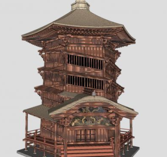 六角三层佛堂塔古建筑SU模型下载_sketchup草图大师SKP模型