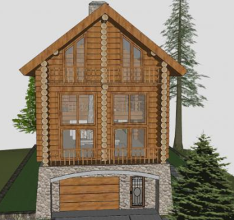 两层的木屋房子住宅建筑SU模型下载_sketchup草图大师SKP模型