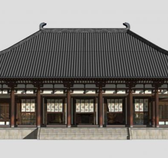 唐招提寺金堂古建筑SU模型下载_sketchup草图大师SKP模型