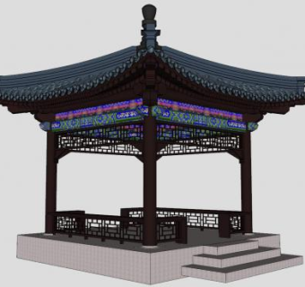 中式凉亭亭子SU模型下载_sketchup草图大师SKP模型