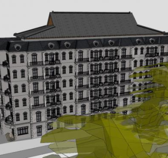 欧式大酒店建筑SU模型下载_sketchup草图大师SKP模型