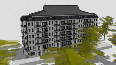 欧式大酒店建筑SU模型下载_sketchup草图大师SKP模型