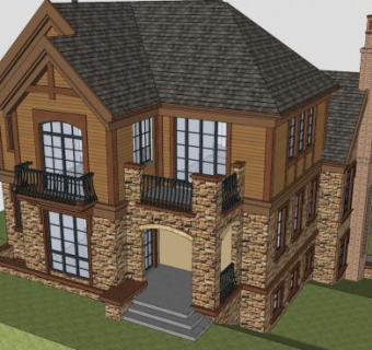 欧式坡屋顶住宅别墅建筑SU模型下载_sketchup草图大师SKP模型