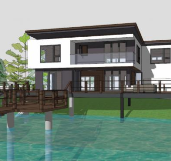 水岸边山地别墅SU模型下载_sketchup草图大师SKP模型