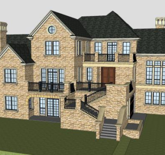 欧式坡顶屋建筑SU模型下载_sketchup草图大师SKP模型
