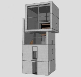 日式混泥土住宅私人房建筑SU模型下载_sketchup草图大师SKP模型