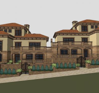 西班牙风格别墅建筑住宅SU模型下载_sketchup草图大师SKP模型