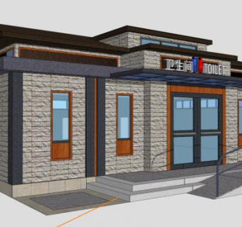 现代公共卫生间公厕建筑SU模型下载_sketchup草图大师SKP模型