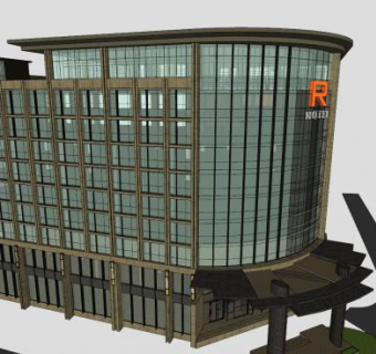 现代风酒店商业综合体建筑SU模型下载_sketchup草图大师SKP模型