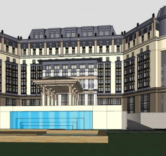 欧式外观酒店建筑SU模型下载_sketchup草图大师SKP模型