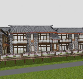仿古风格旅社酒店SU模型下载_sketchup草图大师SKP模型