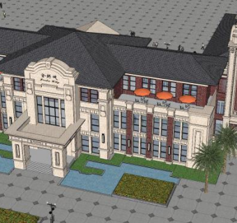 欧式会所建筑带钟楼SU模型下载_sketchup草图大师SKP模型