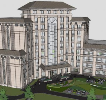 四星级酒店外观建筑SU模型下载_sketchup草图大师SKP模型