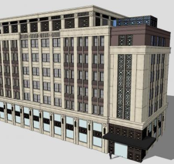 新中式综合办公楼建筑SU模型下载_sketchup草图大师SKP模型