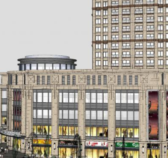 商业综合体带喷泉商业街SU模型下载_sketchup草图大师SKP模型