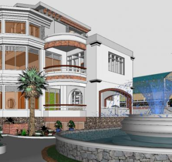 欧洲富豪家的山地别墅SU模型下载_sketchup草图大师SKP模型