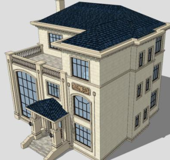 欧式两层别墅建筑住宅SU模型下载_sketchup草图大师SKP模型