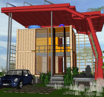 集装箱咖啡屋别墅两层建筑SU模型下载_sketchup草图大师SKP模型
