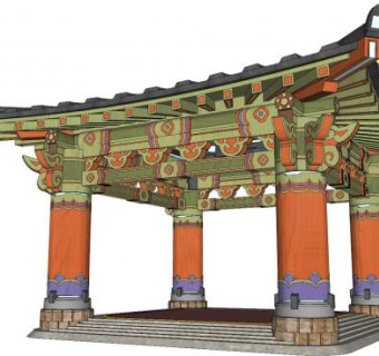 韩国风格亭子SU模型下载_sketchup草图大师SKP模型