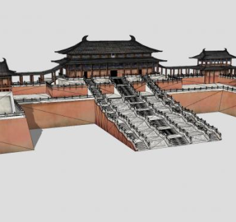 唐朝皇宫大明宫古建筑SU模型下载_sketchup草图大师SKP模型