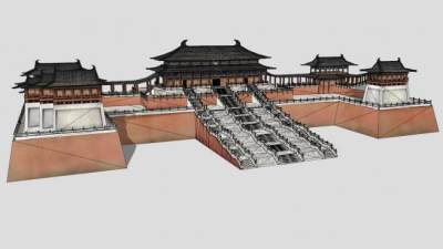 唐朝皇宫大明宫古建筑SU模型下载_sketchup草图大师SKP模型