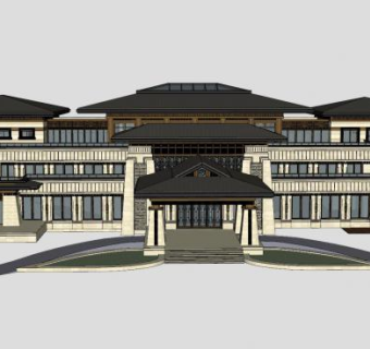 草原风格酒店建筑SU模型下载_sketchup草图大师SKP模型
