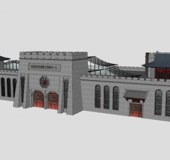 古建筑城楼游客中心建筑SU模型下载_sketchup草图大师SKP模型