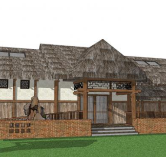 公厕茅草房SU模型下载_sketchup草图大师SKP模型