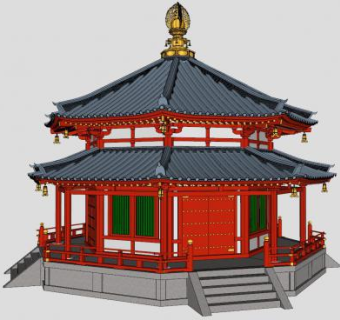 玄奘三蔵院古建筑SU模型下载_sketchup草图大师SKP模型