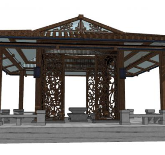 新中式亭子凉亭SU模型下载_sketchup草图大师SKP模型