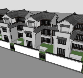 中式风联排别墅SU模型下载_sketchup草图大师SKP模型