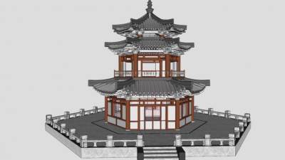 千佛阁古建阁楼塔SU模型下载_sketchup草图大师SKP模型