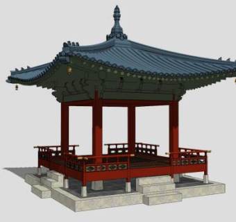 中式景观亭子SU模型下载_sketchup草图大师SKP模型