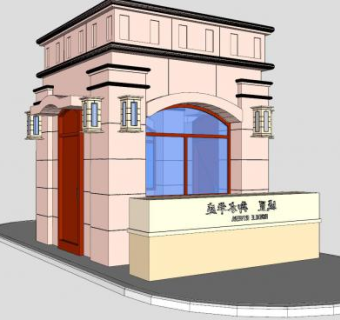 欧式小区岗亭SU模型下载_sketchup草图大师SKP模型