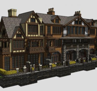 英格伦风格乡村别墅建筑SU模型下载_sketchup草图大师SKP模型