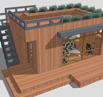 小型木屋别墅住宅SU模型下载_sketchup草图大师SKP模型
