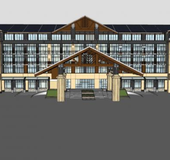 现代温泉酒店建筑SU模型下载_sketchup草图大师SKP模型