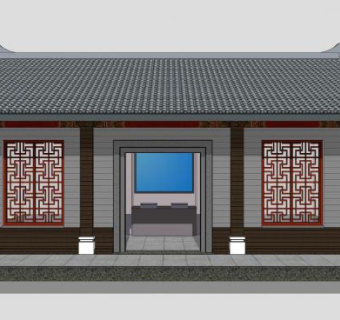 中式风格公厕建筑SU模型下载_sketchup草图大师SKP模型