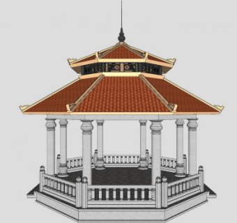 欧式双檐亭子SU模型下载_sketchup草图大师SKP模型