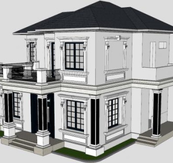 欧式私人住宅别墅楼房两层建筑SU模型下载_sketchup草图大师SKP模型