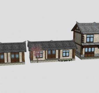农村乡村建筑平房瓦房民居SU模型下载_sketchup草图大师SKP模型