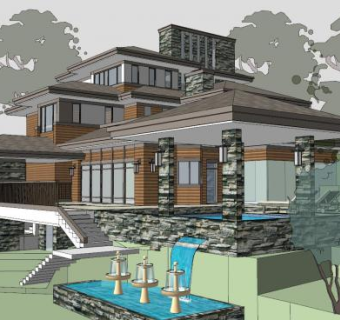 草原风别墅山地建筑SU模型