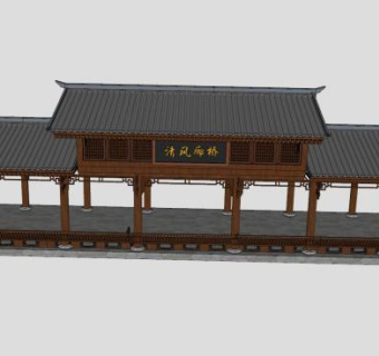 中式连廊古建SU模型下载_sketchup草图大师SKP模型