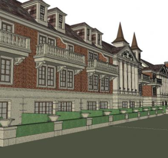 英伦风格联排别墅建筑SU模型下载_sketchup草图大师SKP模型