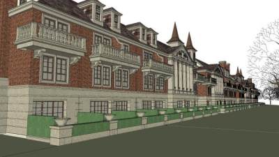 英伦风格联排别墅建筑SU模型下载_sketchup草图大师SKP模型