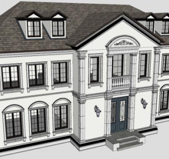 欧式灰色屋顶别墅建筑SU模型下载_sketchup草图大师SKP模型