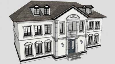 欧式灰色屋顶别墅建筑SU模型下载_sketchup草图大师SKP模型