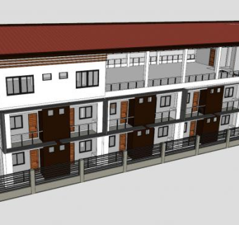 现代公寓住宅楼低层建筑SU模型下载_sketchup草图大师SKP模型