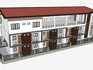 现代公寓住宅楼低层建筑SU模型下载_sketchup草图大师SKP模型